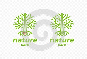 Tree with heart shaped roots logo design. Concept of love for nature and caring for the environment vector