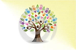 Tree hearts and hands people figures logo vector image