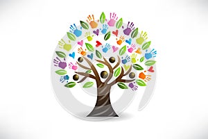 Tree hearts and hands people figures logo vector image