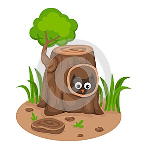 Tree hollow with an owl on a white background,vector