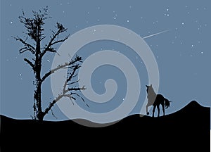 Tree and horse in moonlight