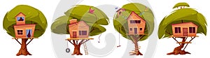 Tree house, cartoon hut for children games set