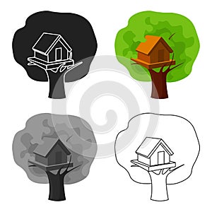 Tree house icon in cartoon style isolated on white background. Play garden symbol stock vector illustration.