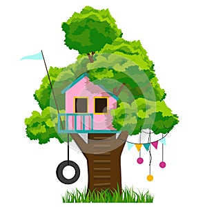 Tree-house, isolated vector object on white background.