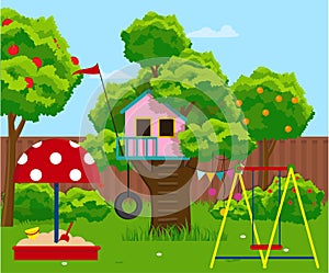 Tree-house, isolated vector object on white background.