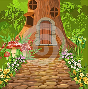 Tree house in the middle of the forest