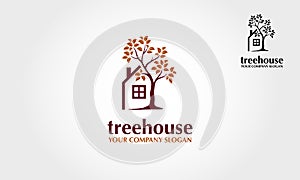 Tree House Vector Logo Template.