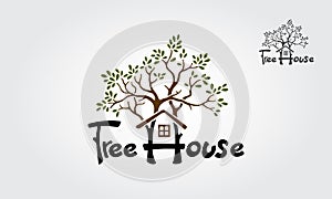 Tree House Vector Logo Template.
