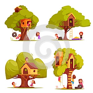 Tree Houses With Children Set