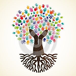 Tree with human hands for social work help