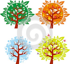 Tree icon in 4 different seasons - set