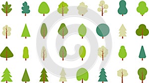 Tree icon. Flat trees set. Flat forest tree and bush nature plant isolated vector illustration.