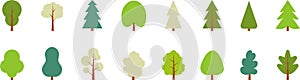 Tree icon. Flat trees set. Flat forest tree and bush nature plant isolated vector illustration.