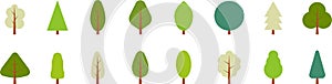 Tree icon. Flat trees set. Flat forest tree and bush nature plant isolated vector illustration.