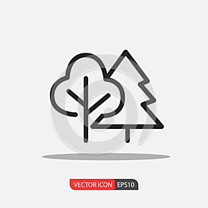 Tree icon. Forest symbol. Flat web sign on a white background. Vector. Tree silhouette icon, Trees icon