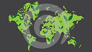 Tree icon on green world map. ECO concept. vector