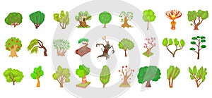 Tree icon set, cartoon style