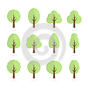 Tree icon set - cute trees cartoon illustration. Nature collection