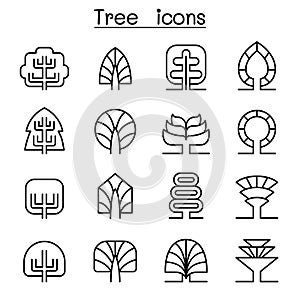 Tree icon set in thin line style