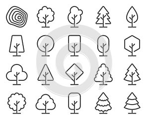 Tree icon set vector illustration. Contains such icon as Plant, Eco, Wood, Forest, Nature, Garden and more. Expanded Stroke photo