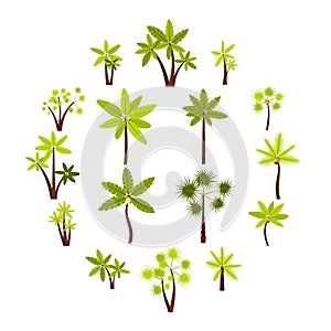 Tree icons set, flat style