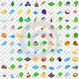 100 tree icons set, isometric 3d style