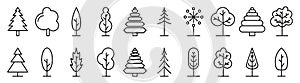 Tree icons. Set of linear tree icons. Different trees isolated. Vector illustration