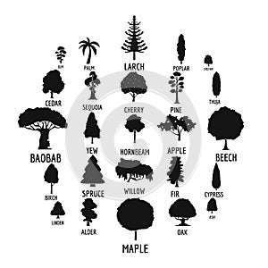 Tree icons set, simple style