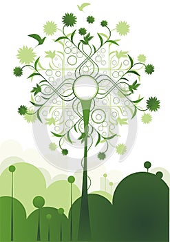 Tree illustration & green meadow