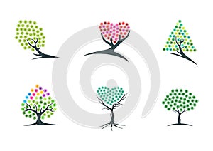 Tree, imagination, logo, dream, plant, icon, green, heart, hope, symbol, and nature hypnotherapy vector design