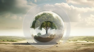 Tree inside a bubble in the desert