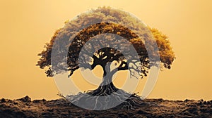 A tree with intertwined roots and branches symbolizing the interconnectedness of all beings and the karmic cycle that photo