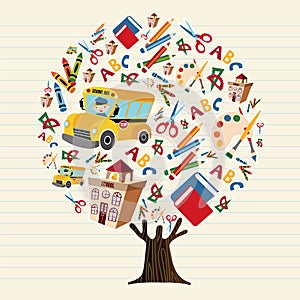 Tree of kids school icons for education concept