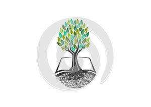 Tree knowledge, book logo, natural, learning, icon, healthy, symbol, plants, school, garden, open books, organic, landscape and ed