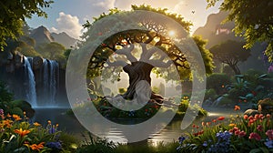 Tree of Knowledge of Good and Evil in the Garden of Eden from Genesis in the Creation story of the Bible photo