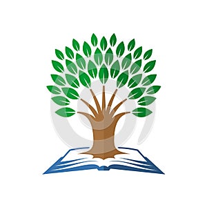 Tree of knowledge logo. Open book and tree.