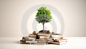 Tree of Knowledge: Sapling Growing from Stack of Books, Symbolizing Education