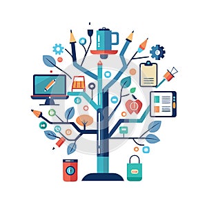 Tree of Knowledge: Vector illustration of creative process and learning concept