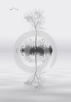 Tree on lake landscape solitude concept