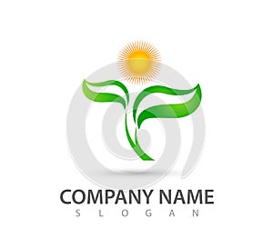 Tree leaf sun vector logo design, eco-friendly concept. Nature, natural, green concept vector illustration