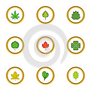 Tree leaves icons set, cartoon style