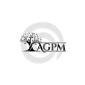 Tree with letter AGPM logo design concept flat style