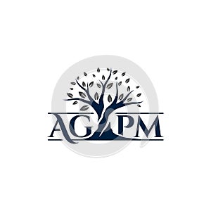 Tree with letter AGPM logo design concept flat style