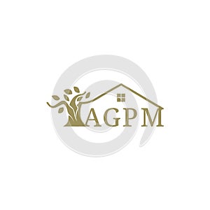 Tree with letter AGPM logo design concept flat style