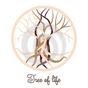 The tree of life, an ancient Celtic symbol, decorated with Scandinavian patterns. Beige fashion design