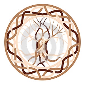 The tree of life, an ancient Celtic symbol, decorated with Scandinavian patterns. Beige fashion design