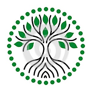 Strom z život z černý vedení a zelené listy. označení organizace nebo instituce. vektor 
