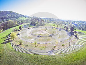 Tree of life circle in Vienna Dobling in spring from above