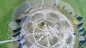 Tree of life circle in Vienna Dobling in spring from above