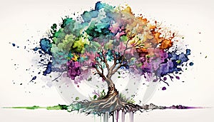 The tree of life in colorful watercolor on white background. Generative AI
